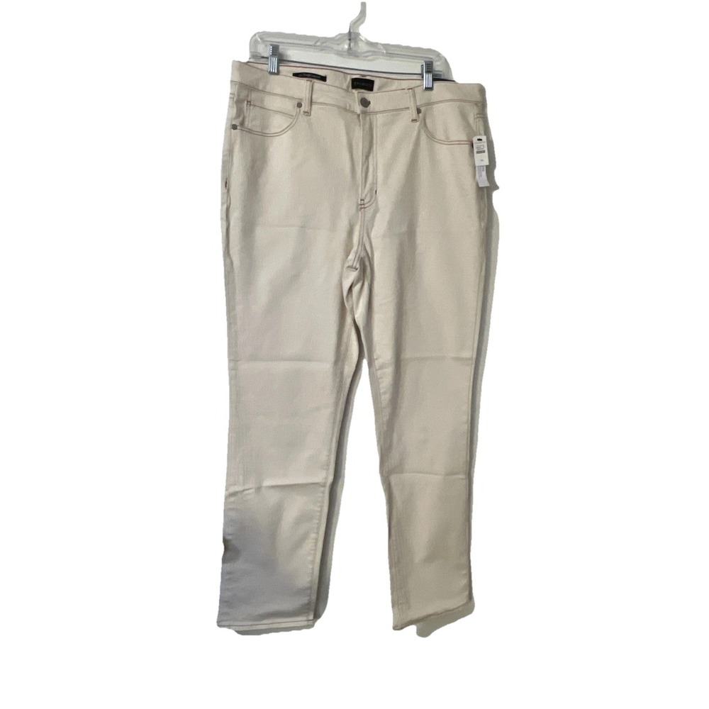 Talbots Stretch High Waist Straight Leg Jeans Size 14 Tan Beige